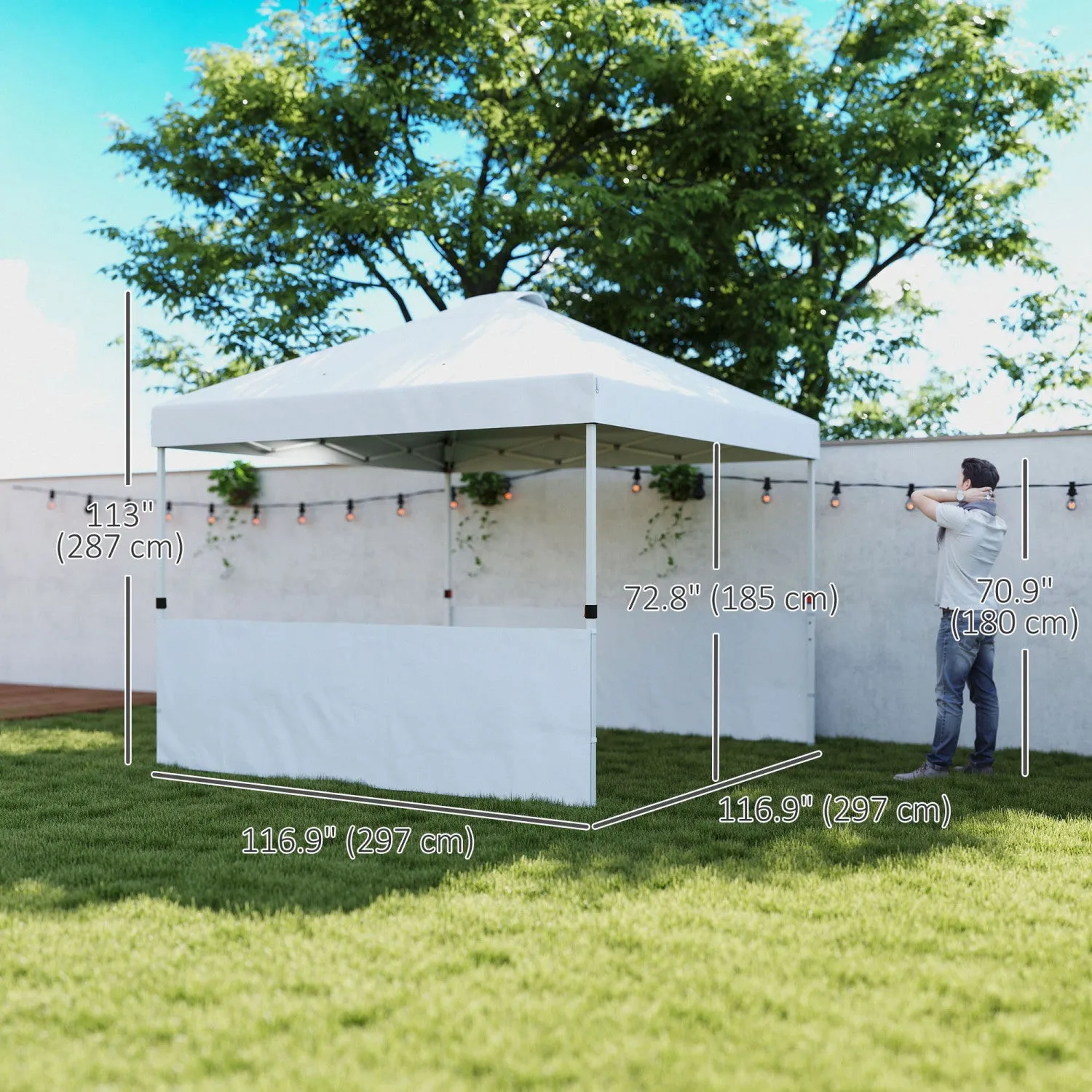 Outsunny 10' X 10' Pop Up Canopy Tent With 2 Half Sidewalls, White