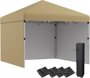 Outsunny 10' x 10' Pop Up Canopy Tent with 3 Sidewalls, Leg Weight Bags and Carry Bag, Height Adjustable, Instant Party Tent Event Shelter Gazebo for Garden, Patio, Beige