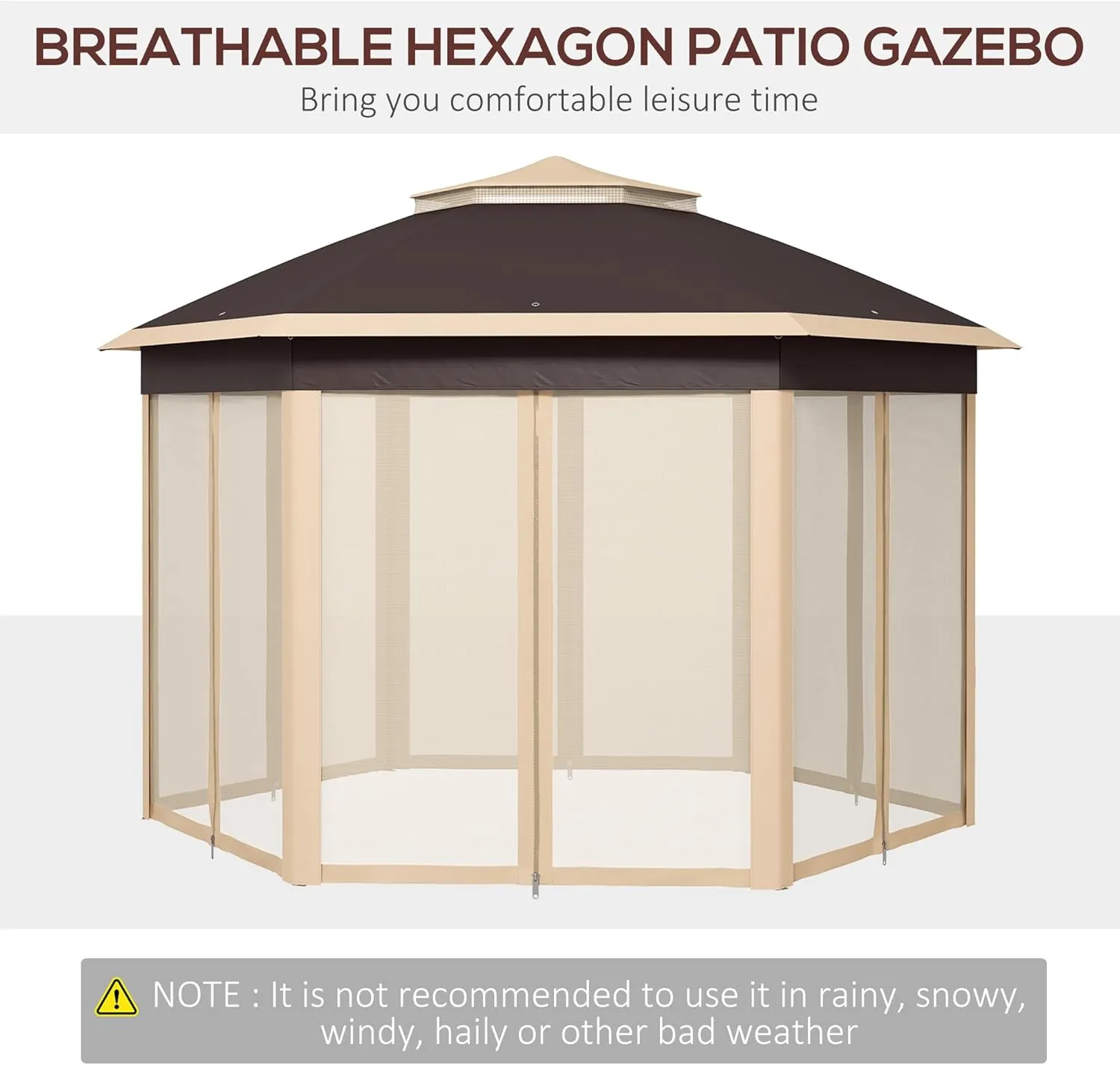 Outsunny 13' x 13' Pop Up Gazebo, Hexagonal Canopy Shelter with 6 Zippered Mesh Netting, Event Tent with Strong Steel Frame for Patio Backyard Garden Wedding Party, Beige