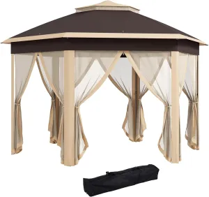 Outsunny 13' x 13' Pop Up Gazebo, Hexagonal Canopy Shelter with 6 Zippered Mesh Netting, Event Tent with Strong Steel Frame for Patio Backyard Garden Wedding Party, Beige