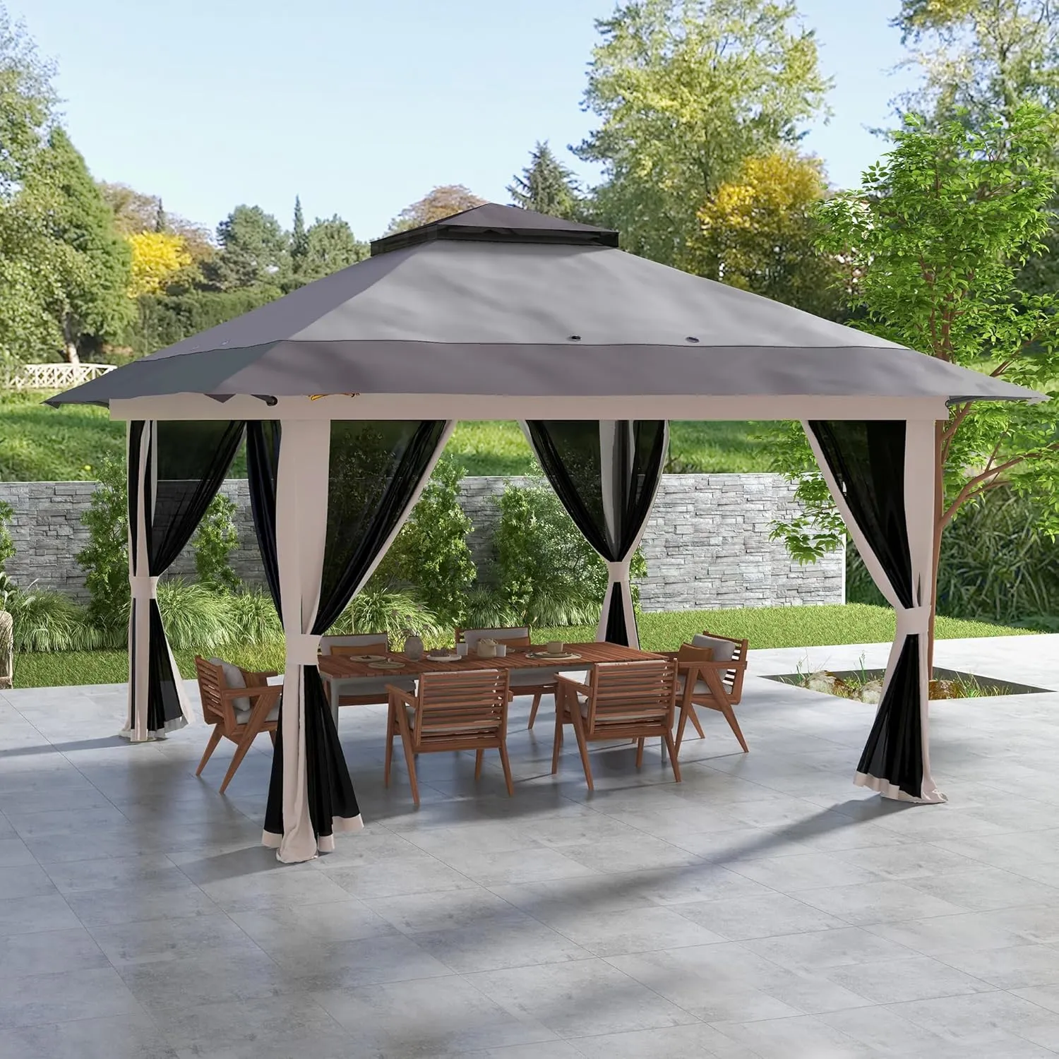 Outsunny 13' x 13' Pop Up Gazebo with Netting, UPF 50  Instant Canopy Tent Shelter with Water/Sand Bags, Wheeled Carry Bag, for Outdoor, Garden, Parties, Light Gray