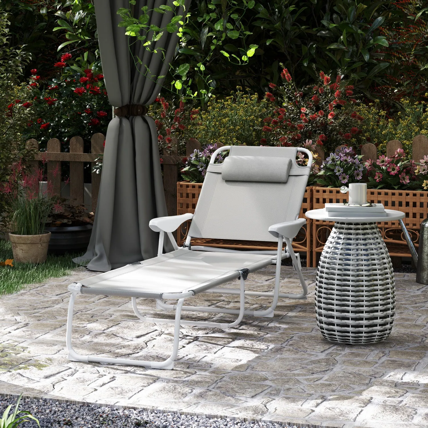 Outsunny Outdoor Lounge Chair With Adjustable Backrest, Light Grey