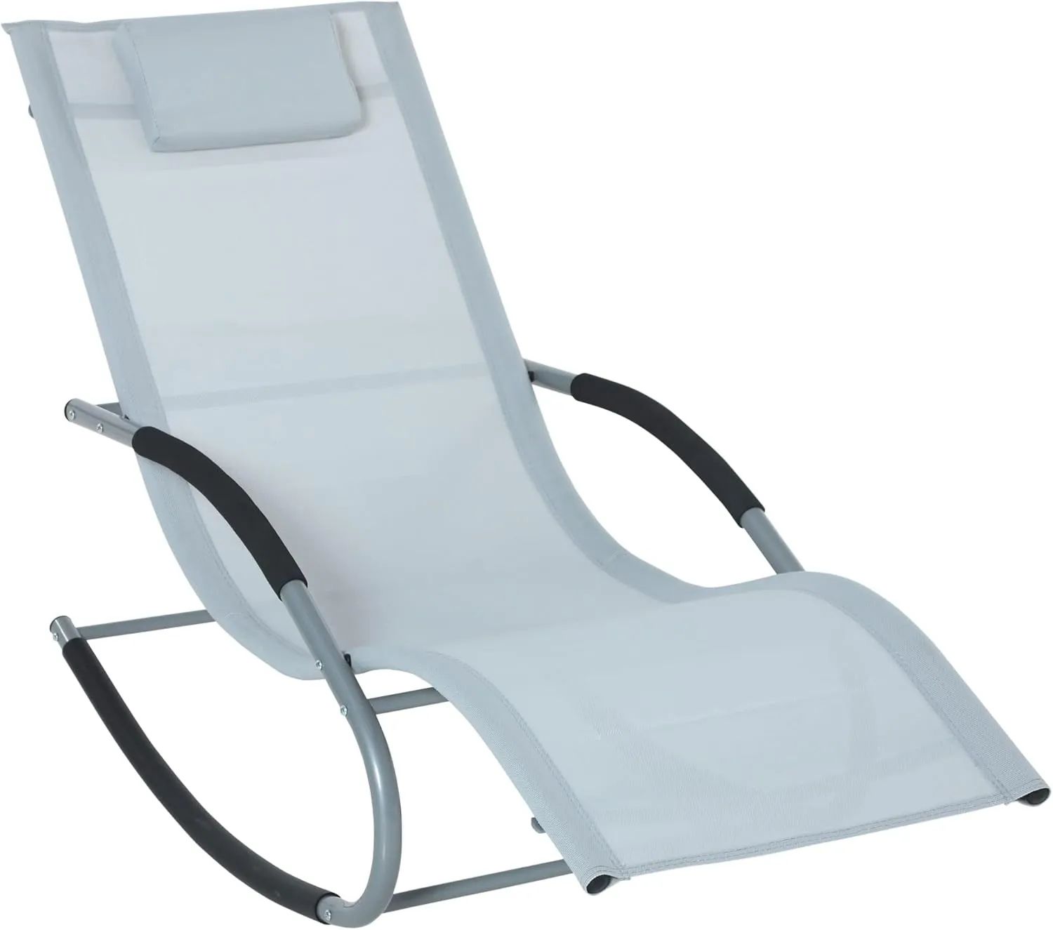 Outsunny Zero Gravity Rocking Chair Outdoor Chaise Lounge Chair Recliner Rocker with Detachable Pillow and Weather-Fighting Fabric for Patio, Deck, Pool, Gray