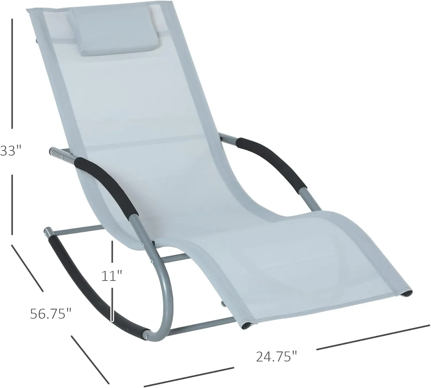 Outsunny Zero Gravity Rocking Chair Outdoor Chaise Lounge Chair Recliner Rocker with Detachable Pillow and Weather-Fighting Fabric for Patio, Deck, Pool, Gray