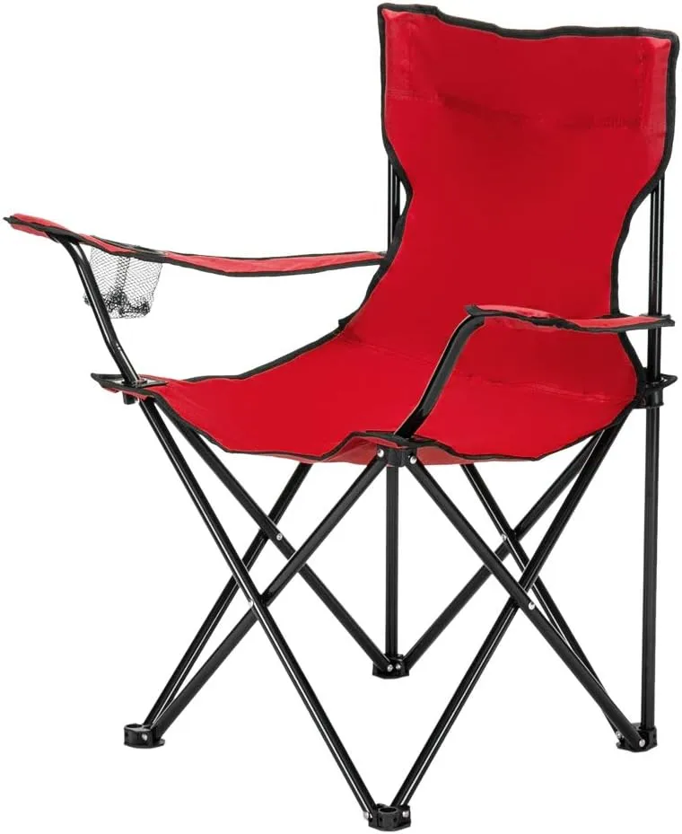 Outvita Folding Camping Chair, Portable Durable Armrest Chair with Cup Holder & Carry Bag for Outdoor Picnic Fishing, Weight Capacity 230 LBS (Red)