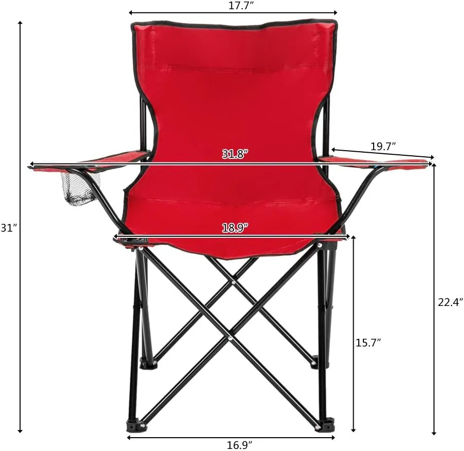 Outvita Folding Camping Chair, Portable Durable Armrest Chair with Cup Holder & Carry Bag for Outdoor Picnic Fishing, Weight Capacity 230 LBS (Red)