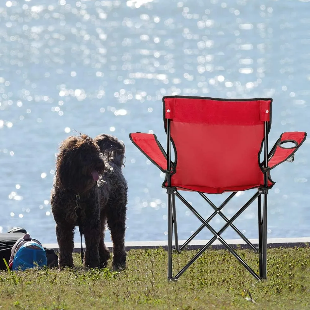 Outvita Folding Camping Chair, Portable Durable Armrest Chair with Cup Holder & Carry Bag for Outdoor Picnic Fishing, Weight Capacity 230 LBS (Red)