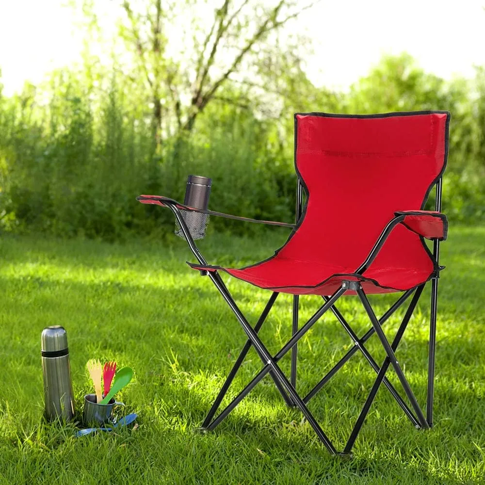 Outvita Folding Camping Chair, Portable Durable Armrest Chair with Cup Holder & Carry Bag for Outdoor Picnic Fishing, Weight Capacity 230 LBS (Red)