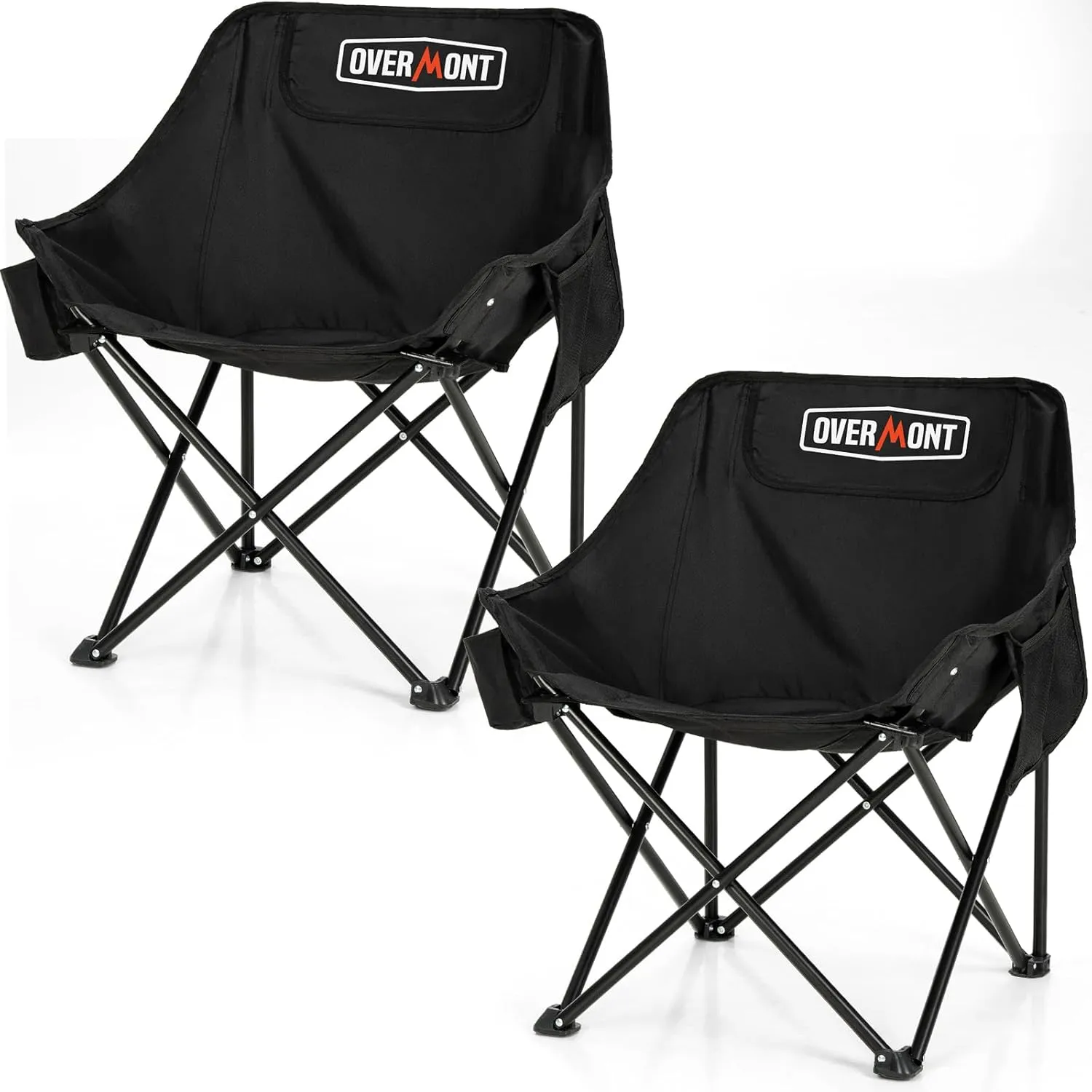 Overmont Pre-Assembled Portable Folding Camping Chair - Lightweight Camp Chair with Side Pocket, Foldable Chair for Outdoor Hiking Beach Travel with Carrying Bag, Supports up to 300LBs 2 pcs