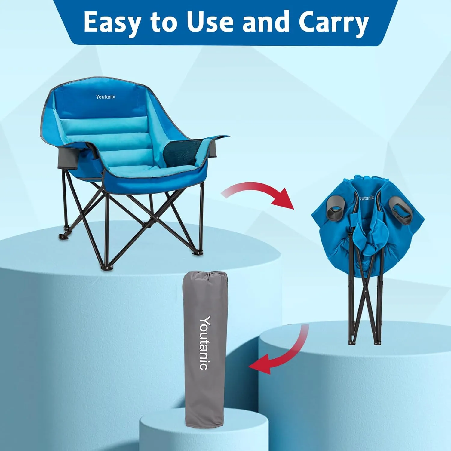 Oversized Camping Chair, Portable Folding Camping Chairs with Side Pocket, Cup Holder and Carry Bag, Heavy Duty Outdoor Camping Chairs for Adults, Fishing, Sports, Trip, up to 400lbs, Style 1