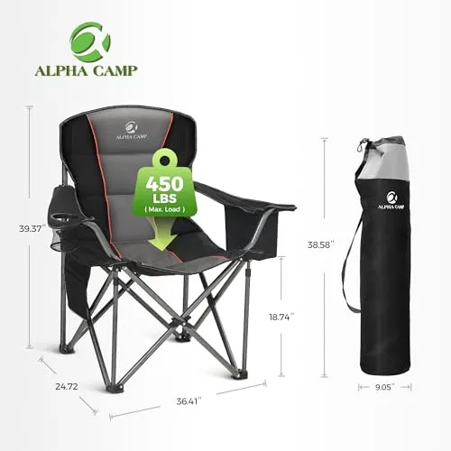 Oversized Camping Folding Chair,Heavy Duty Support 450 LBS Steel Frame Collapsible