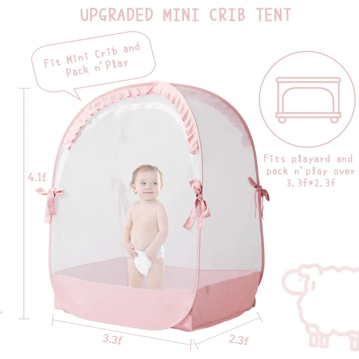 Pack N Play Tent, Baby Mini Crib Tent to Keep Baby in, Crib Net for Pack and Play, Mini Cribs & Play Yard (39.6" L x 27.6" W x 49.2" H)