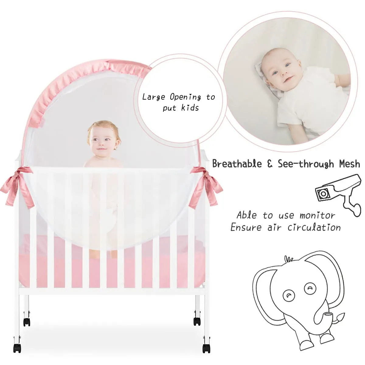 Pack N Play Tent, Baby Mini Crib Tent to Keep Baby in, Crib Net for Pack and Play, Mini Cribs & Play Yard (39.6" L x 27.6" W x 49.2" H)