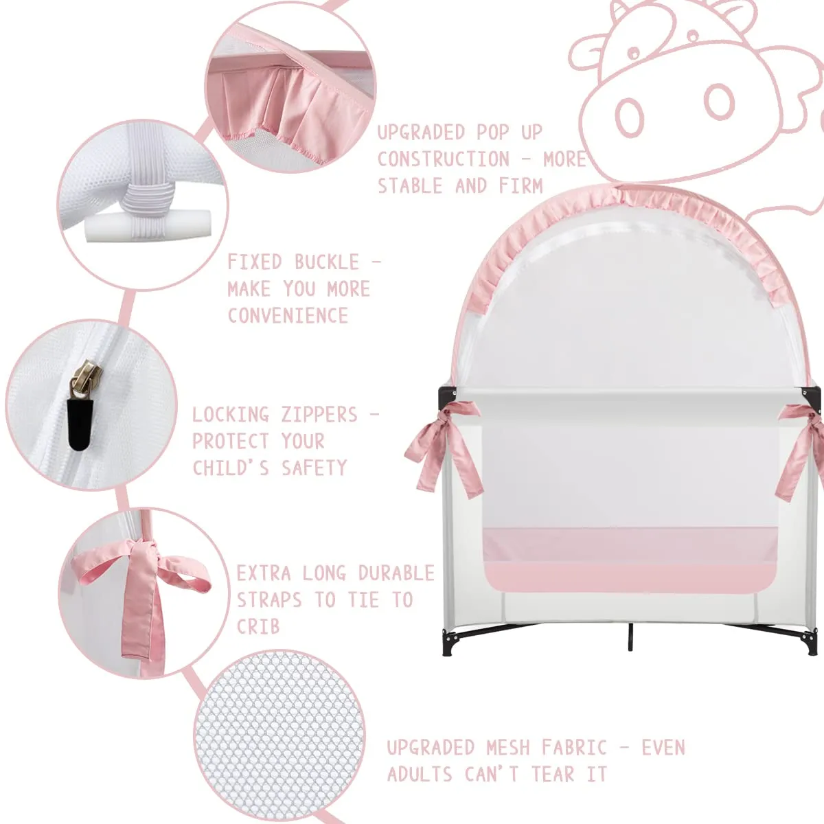 Pack N Play Tent, Baby Mini Crib Tent to Keep Baby in, Crib Net for Pack and Play, Mini Cribs & Play Yard (39.6" L x 27.6" W x 49.2" H)