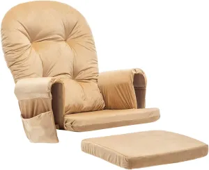 Paddie Glider Rocker Replacement Cushions Velvet with Storage, Rocking Chair Cushion Set with Ties, 5PCS, Sand