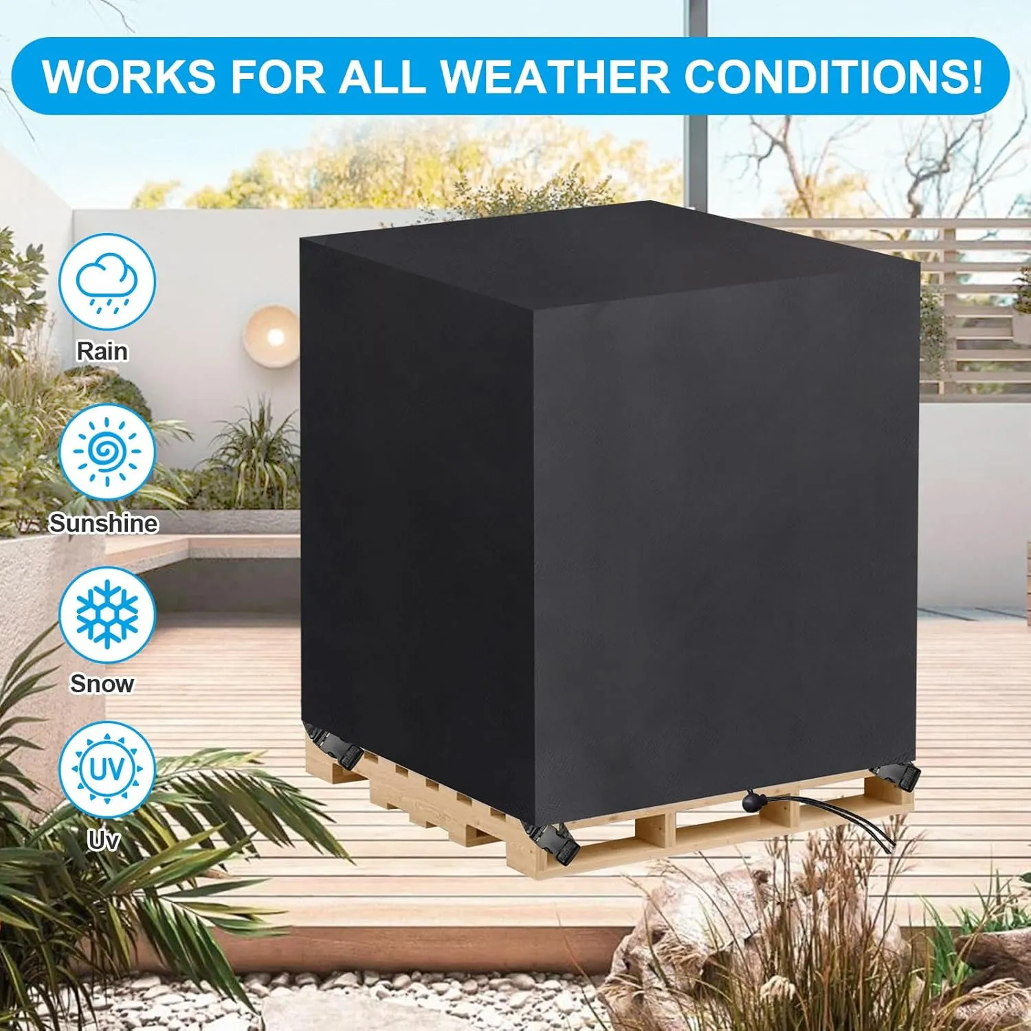 Pallet Cover Tarp Waterproof, Pallets Covers Heavy Duty Waterproof Bulk Pallet Covers 48 x 42 x 48'' Outdoor Tarps Bulk Box Cover 48 x 42 x 48'' Custom Black Fits Wood Patio Furniture