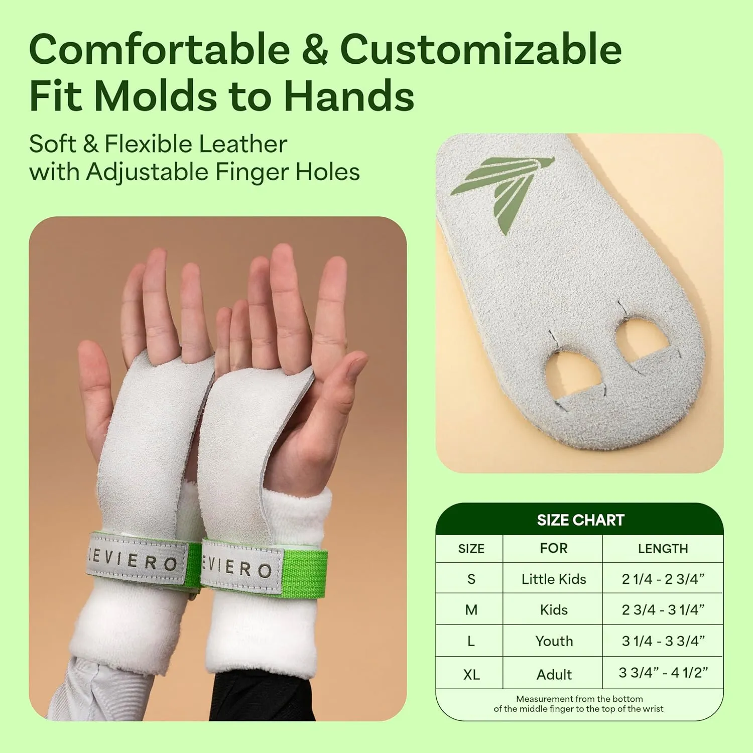 Palmies Gymnastics Grips, Grips for Gymnastics, Multipurpose Soft Leather Grips with Adjustable Finger Holes, Weightlifting, Kettlebell, Cross Training Workouts for Kids and Youths