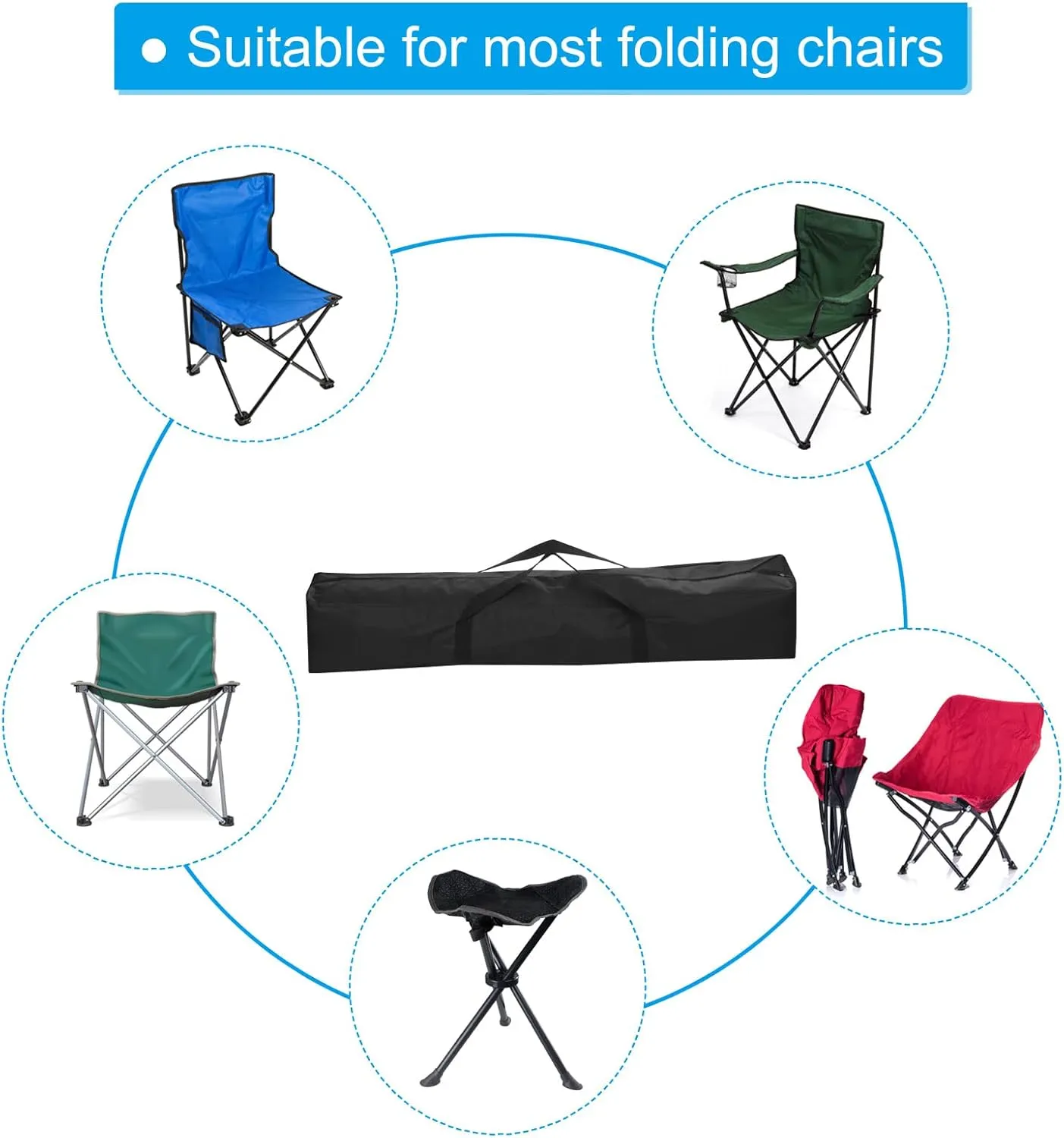 PATIKIL 39 Inch Camp Chair Replacement Bag, Nylon Foldable Carrying Bag Large Zippered Bag with Shoulder Strap for Camping Travel, Black