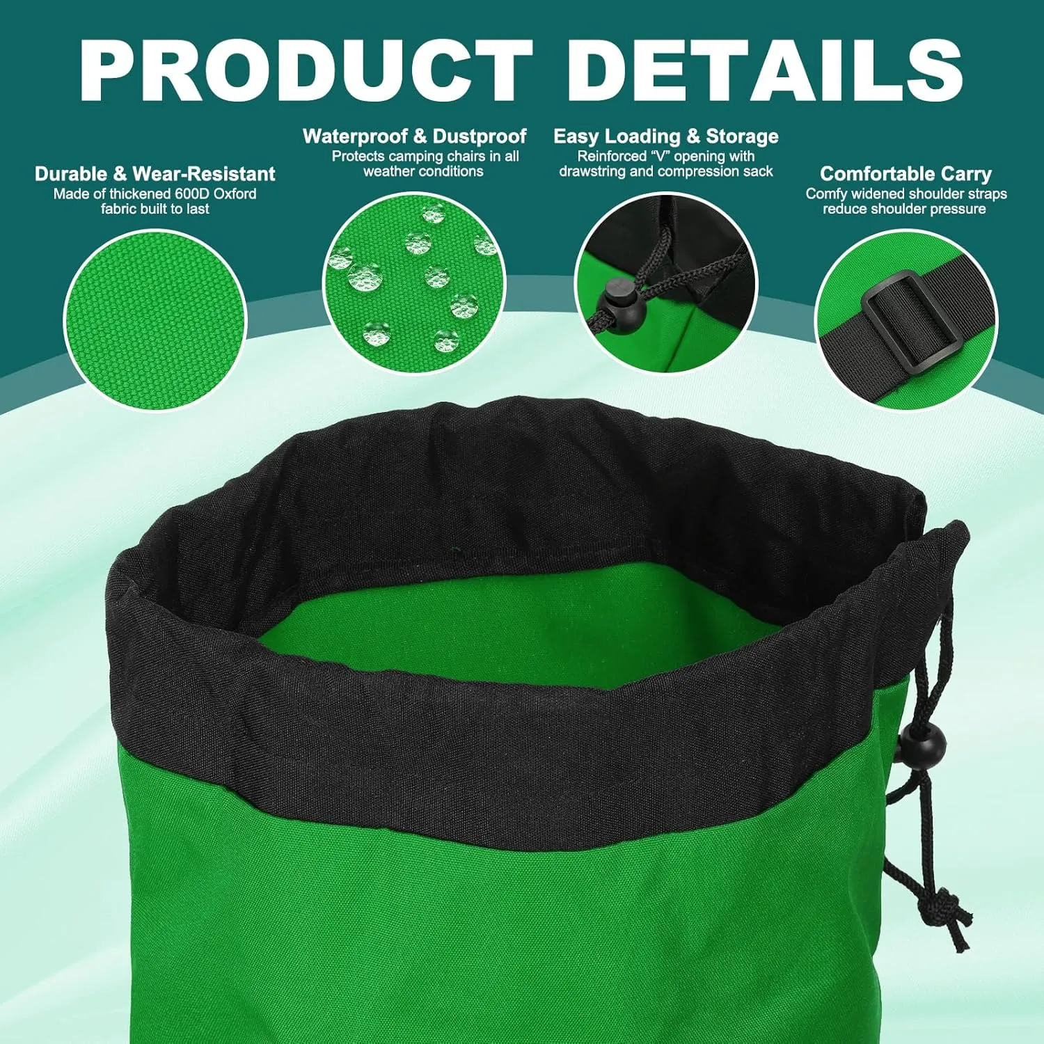 PATIKIL Foldable Camp Chair Replacement Bag, Camping Chairs Folding Chair Carry Bag with Adjustable Shoulder Strap for Outdoor Camping Fishing Storage, Green