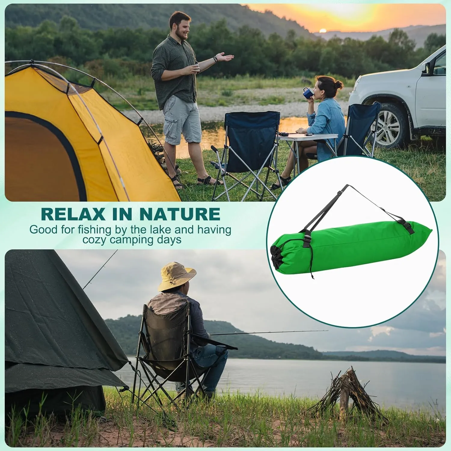 PATIKIL Foldable Camp Chair Replacement Bag, Camping Chairs Folding Chair Carry Bag with Adjustable Shoulder Strap for Outdoor Camping Fishing Storage, Green