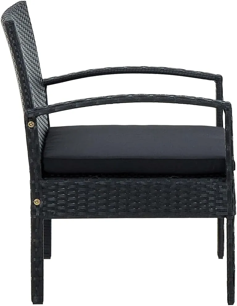 Patio Chair with Black Cushion Poly Rattan Outdoor Armchair for Dining, Lounging, and Relaxing in Backyard, Garden, or Patio