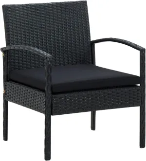 Patio Chair with Black Cushion Poly Rattan Outdoor Armchair for Dining, Lounging, and Relaxing in Backyard, Garden, or Patio