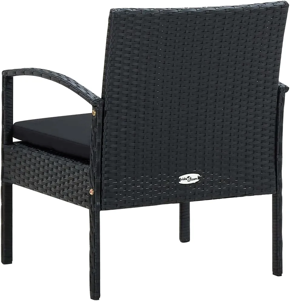 Patio Chair with Black Cushion Poly Rattan Outdoor Armchair for Dining, Lounging, and Relaxing in Backyard, Garden, or Patio