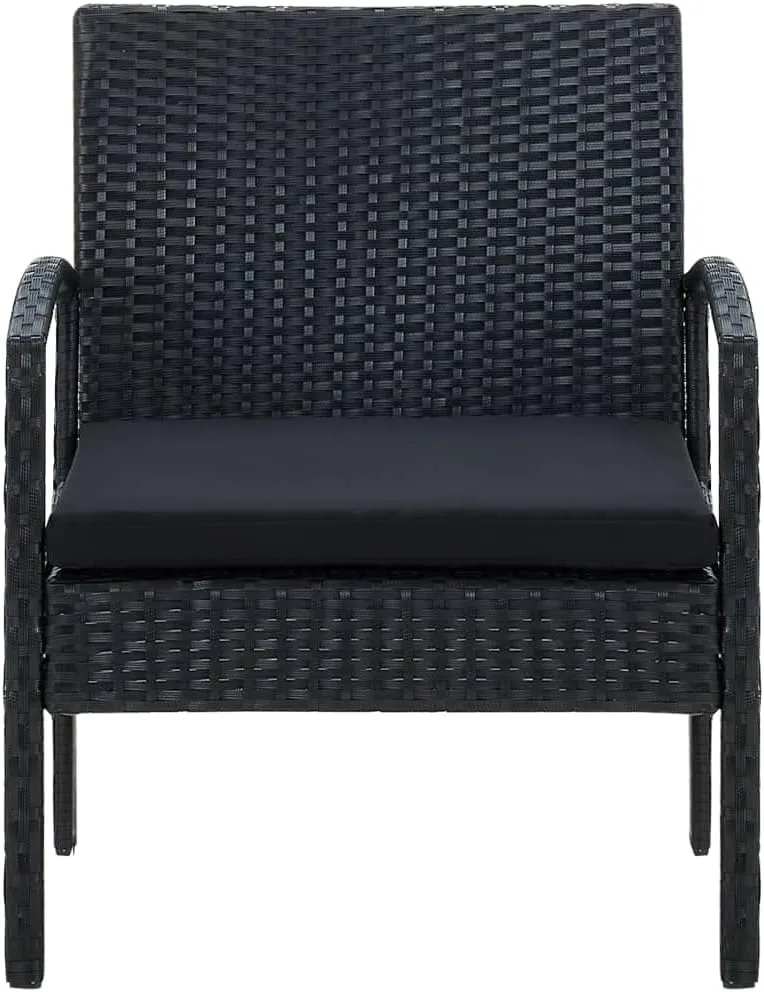 Patio Chair with Black Cushion Poly Rattan Outdoor Armchair for Dining, Lounging, and Relaxing in Backyard, Garden, or Patio