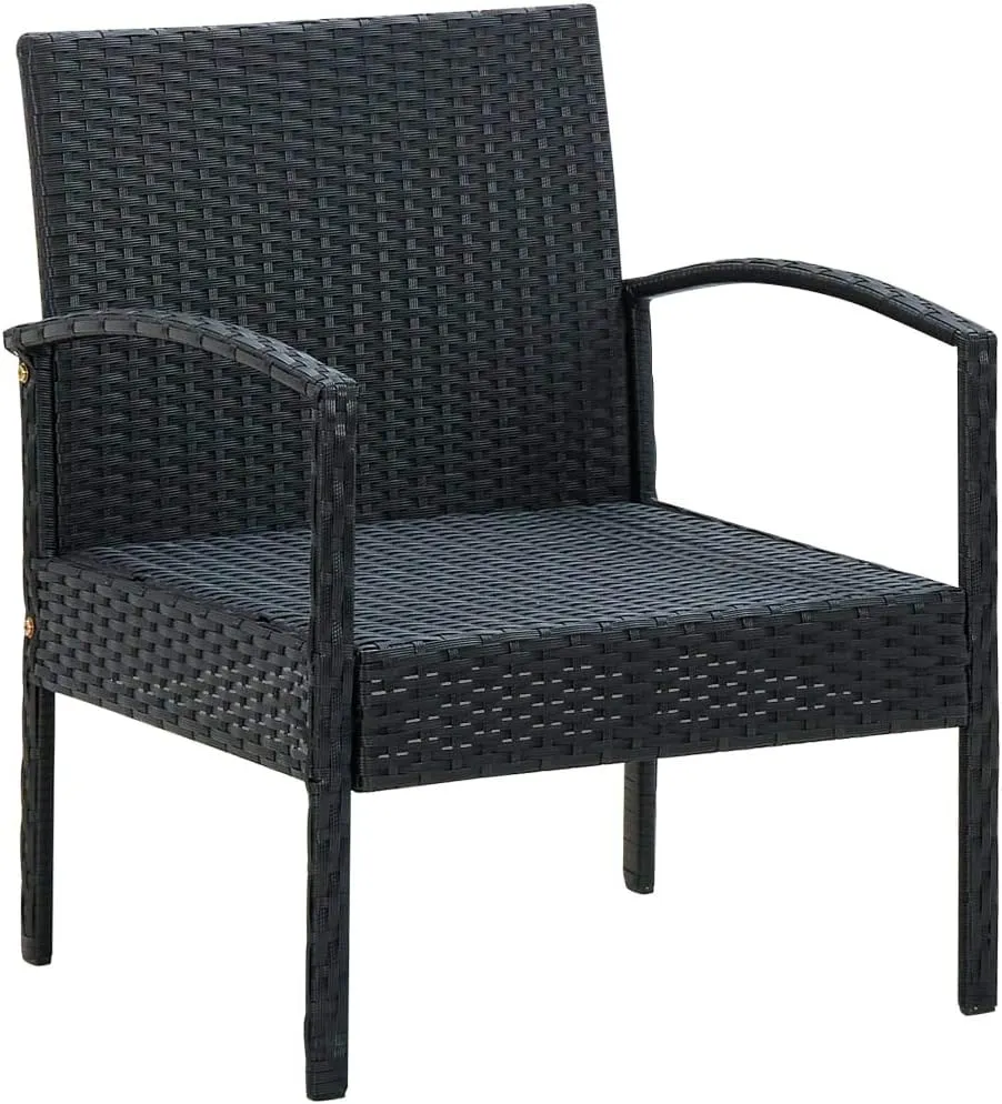 Patio Chair with Black Cushion Poly Rattan Outdoor Armchair for Dining, Lounging, and Relaxing in Backyard, Garden, or Patio