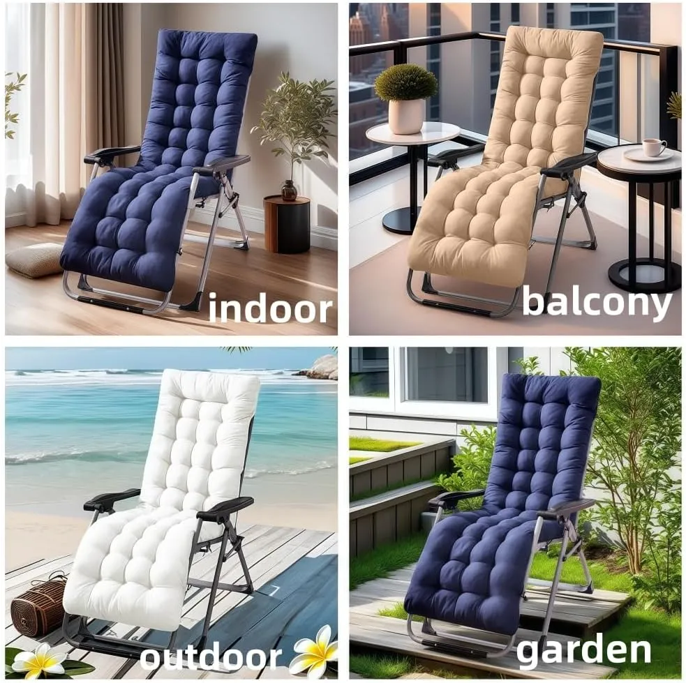 Patio Chaise Lounger Cushion， IndoorOutdoor Rocking Chair Sofa Cushion with 6 Ties， Thick Padded Swing Bench Cushion，61x18.9x3.1in (Green)