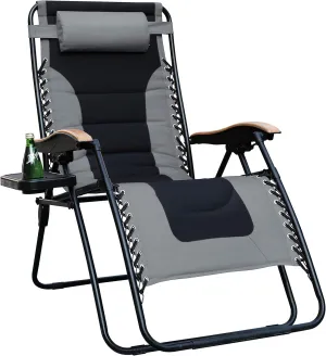 PHI VILLA XL Oversize Zero Gravity Chair Padded Recliner Oversize Lounge Chair with Free Cup Holder,Support 350 LBS (Grey)