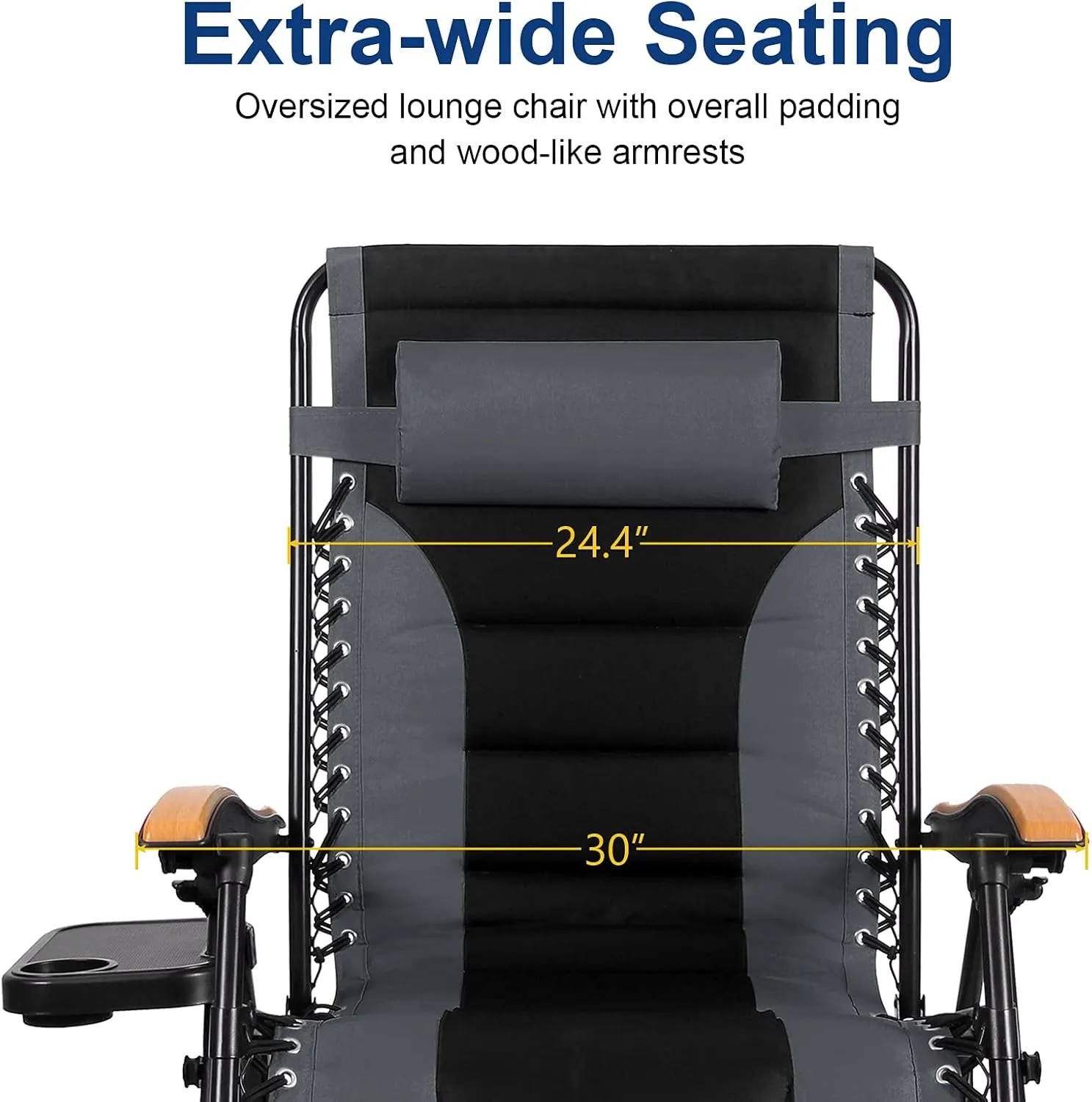 PHI VILLA XL Oversize Zero Gravity Chair Padded Recliner Oversize Lounge Chair with Free Cup Holder,Support 350 LBS (Grey)