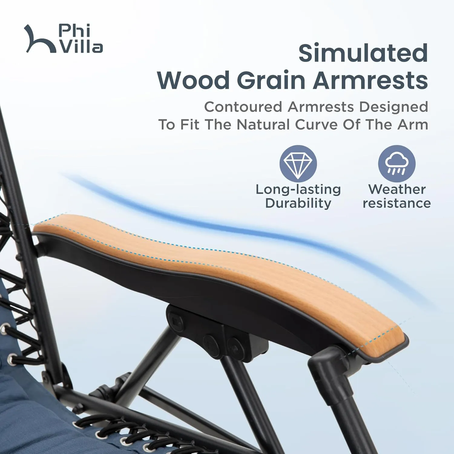PHI VILLA XXL Oversized Padded Zero Gravity Chair, Foldable Patio Recliner, 30" Wide Seat Anti Gravity Lounger with Cup Holder, Set of 2, Support 400 LBS (Blue Accent)