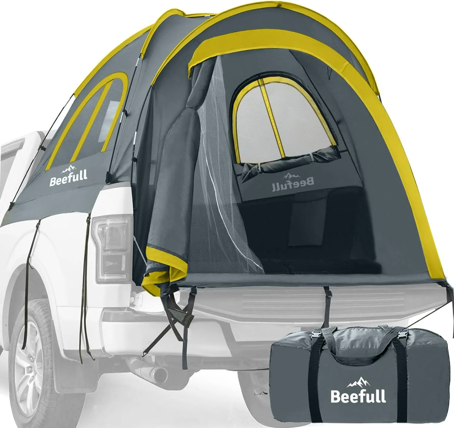 Pickup Truck Tent, Waterproof PU2000mm Double Layer for 5.5-6.0ft,Portable Truck Bed Tent with Rainfly,Spacious 2 Person Camping Tent,Green & Gray