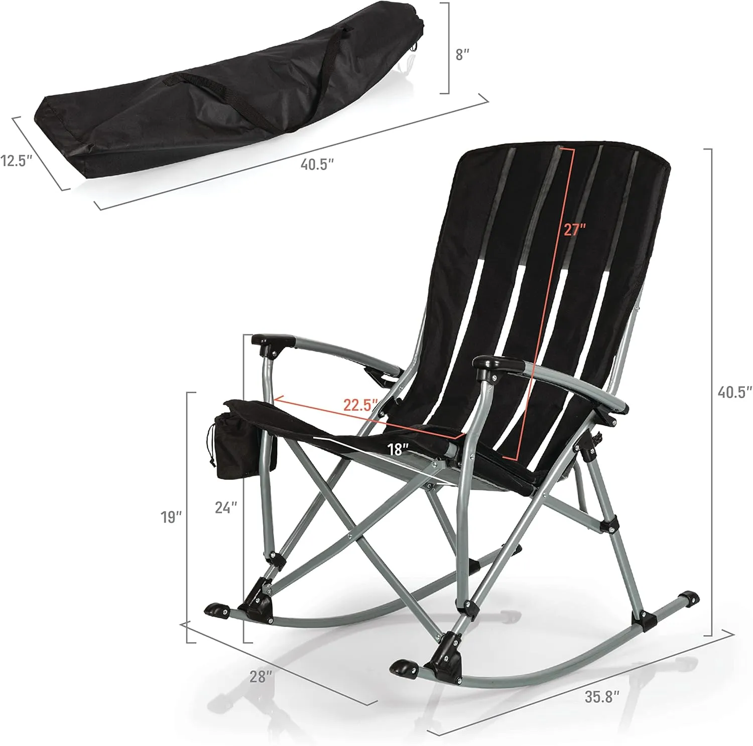 PICNIC TIME NFL Outdoor Rocking, XL Heavy Duty Camping Chair for Adults