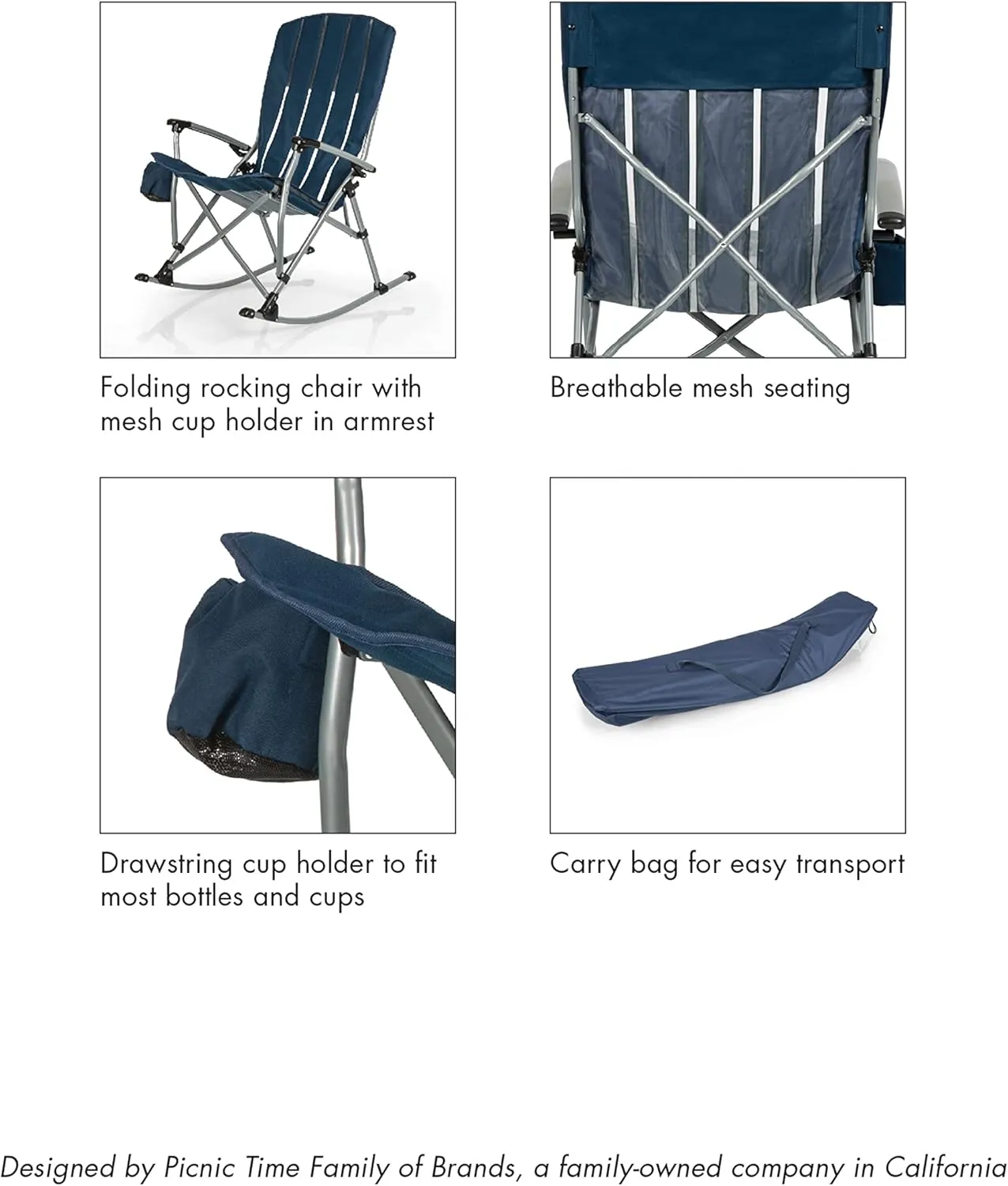 PICNIC TIME NFL Outdoor Rocking, XL Heavy Duty Camping Chair for Adults