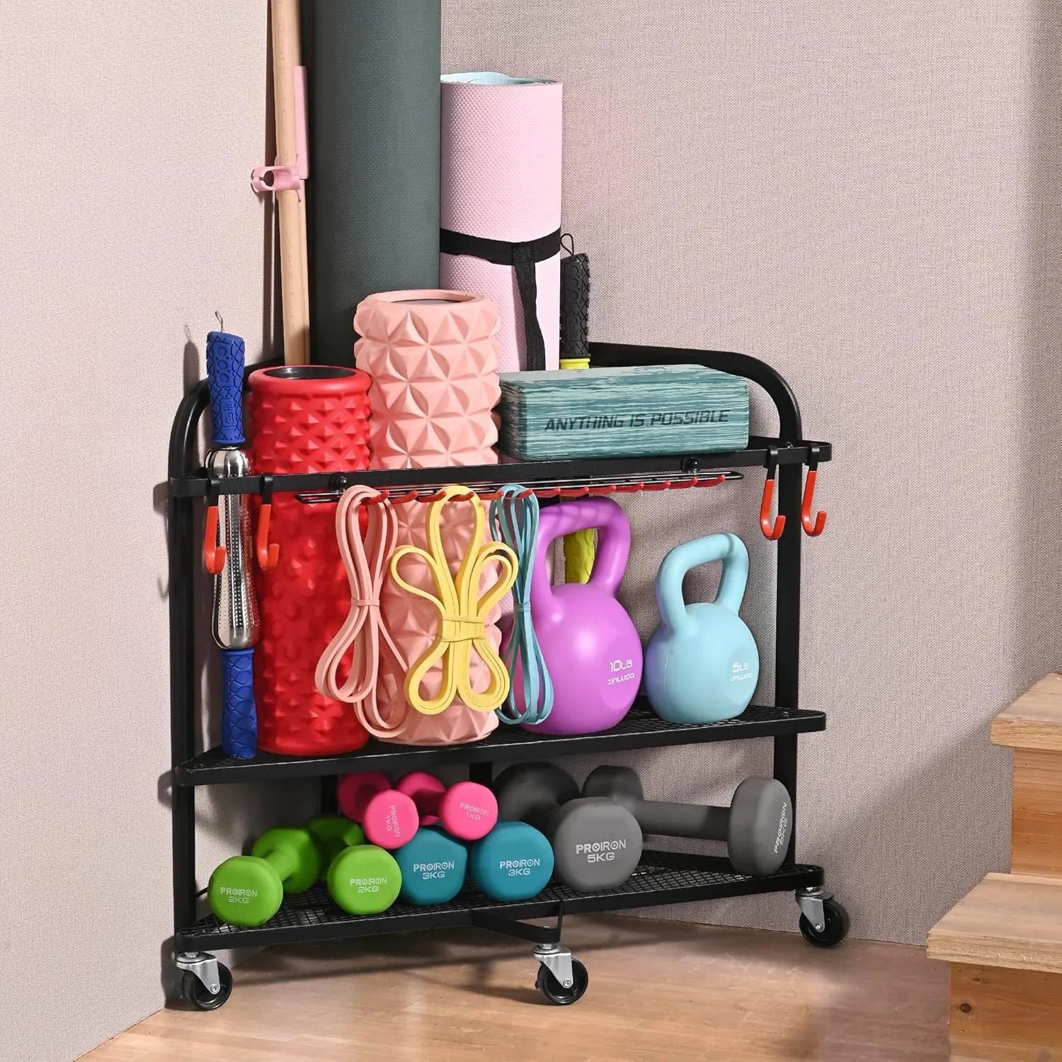 PLKOW Weight Rack for Dumbbells, Home Gym Storage for Dumbbells Yoga Mat Kettlebells, Yoga Mat Storage Rack for Garage, Home Gym