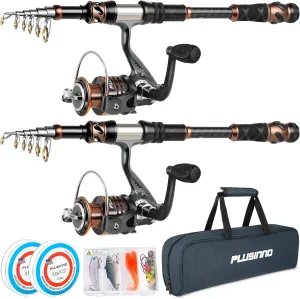 PLUSINNO Fishing Rod and Reel Combos - Carbon Fiber Telescopic Fishing Pole - Spinning Reel 12  1 Shielded Bearings Stainless Steel BB