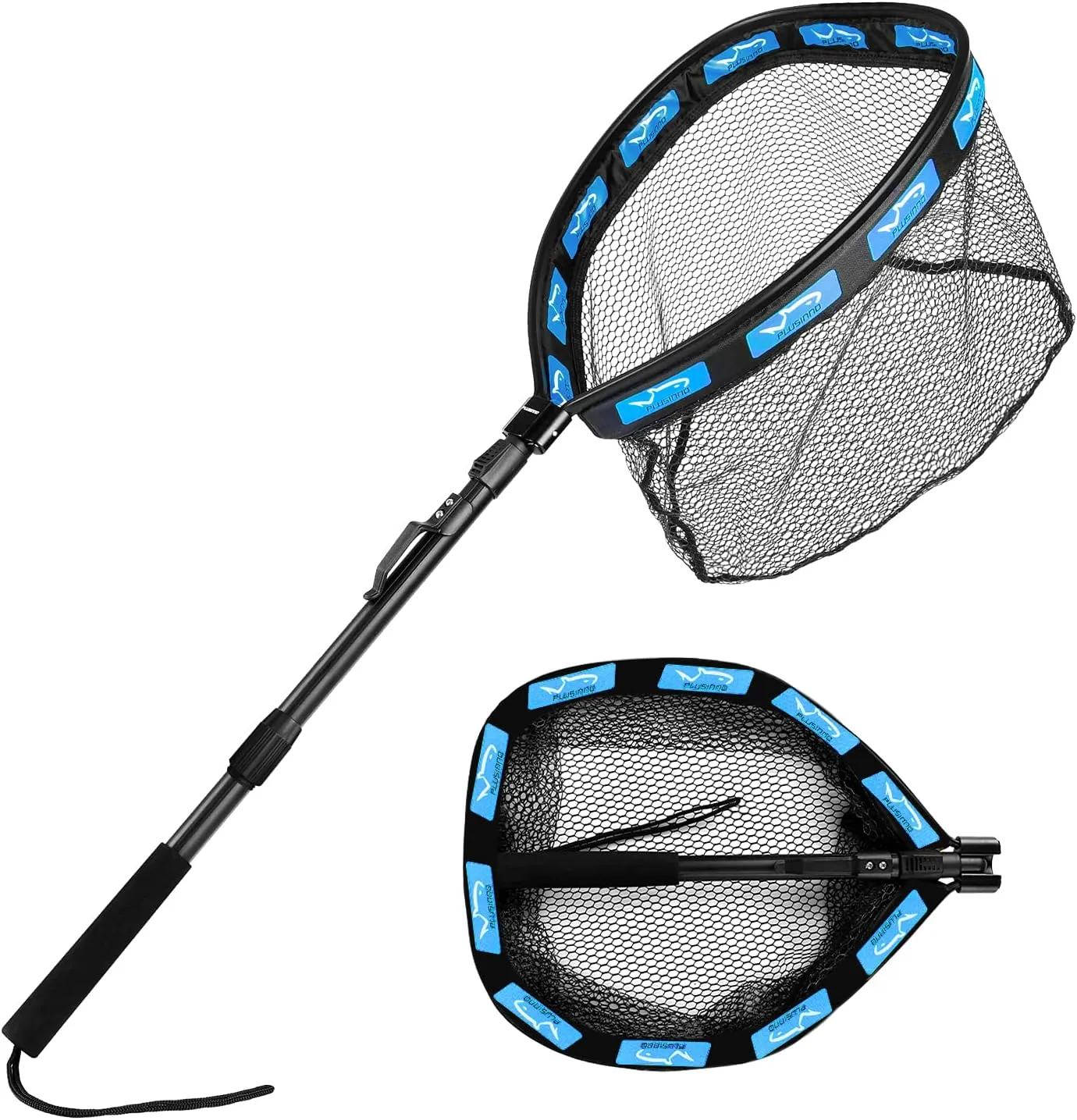 PLUSINNO Floating Fishing Net for Steelhead, Salmon, Fly, Kayak, Bass, Trout Fishing, Catfish, Rubber Coated Landing Net for Easy Catch & Release for Easy Transportation & Storage