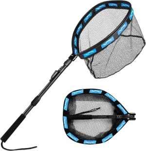 PLUSINNO Floating Fishing Net for Steelhead, Salmon, Fly, Kayak, Bass, Trout Fishing, Catfish, Rubber Coated Landing Net for Easy Catch & Release for Easy Transportation & Storage
