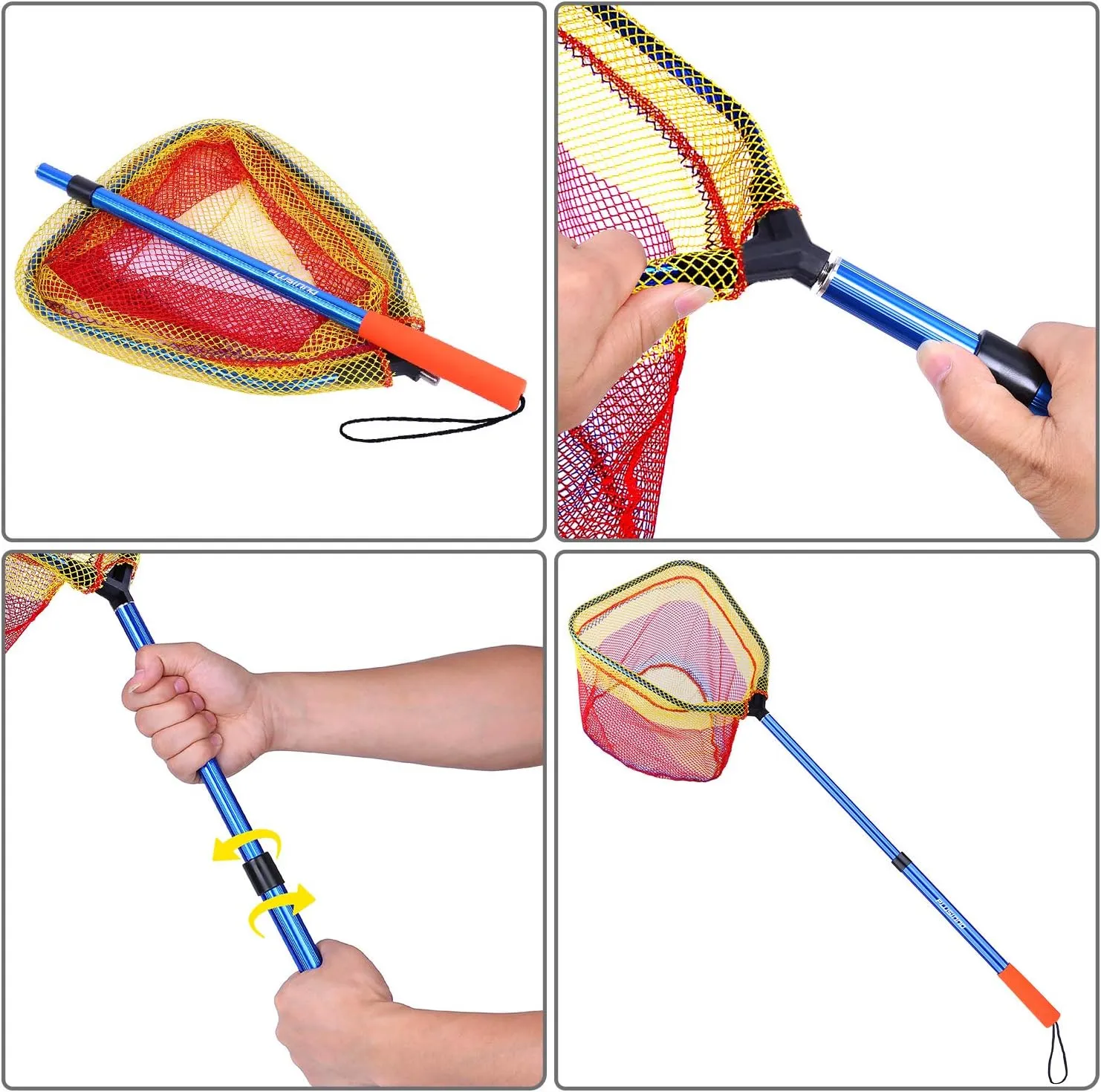 PLUSINNO Kids Fishing Net, Telescopic Lightweight Landing Net with Aluminum Pole Handle and Nylon Mesh, Catch and Release Butterfly Net for Kids Youth Outdoor