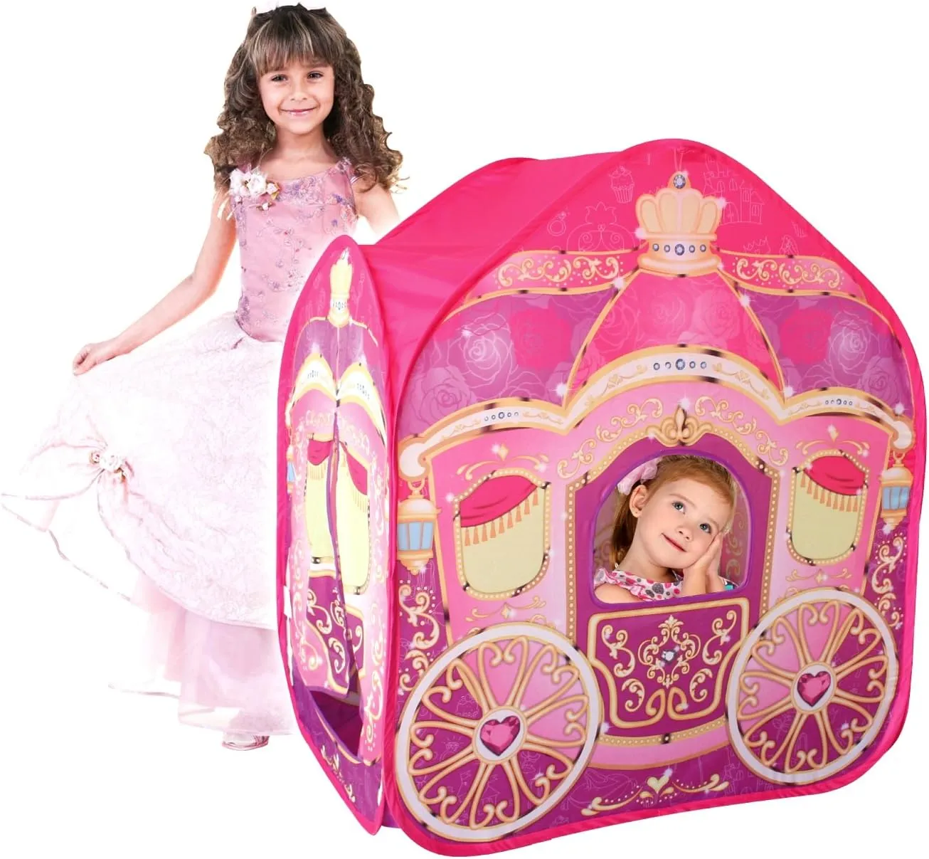 POCO DIVO Princess Carriage Cinderella Wagon Pop-up Play Tent Girls Pretend Playhouse