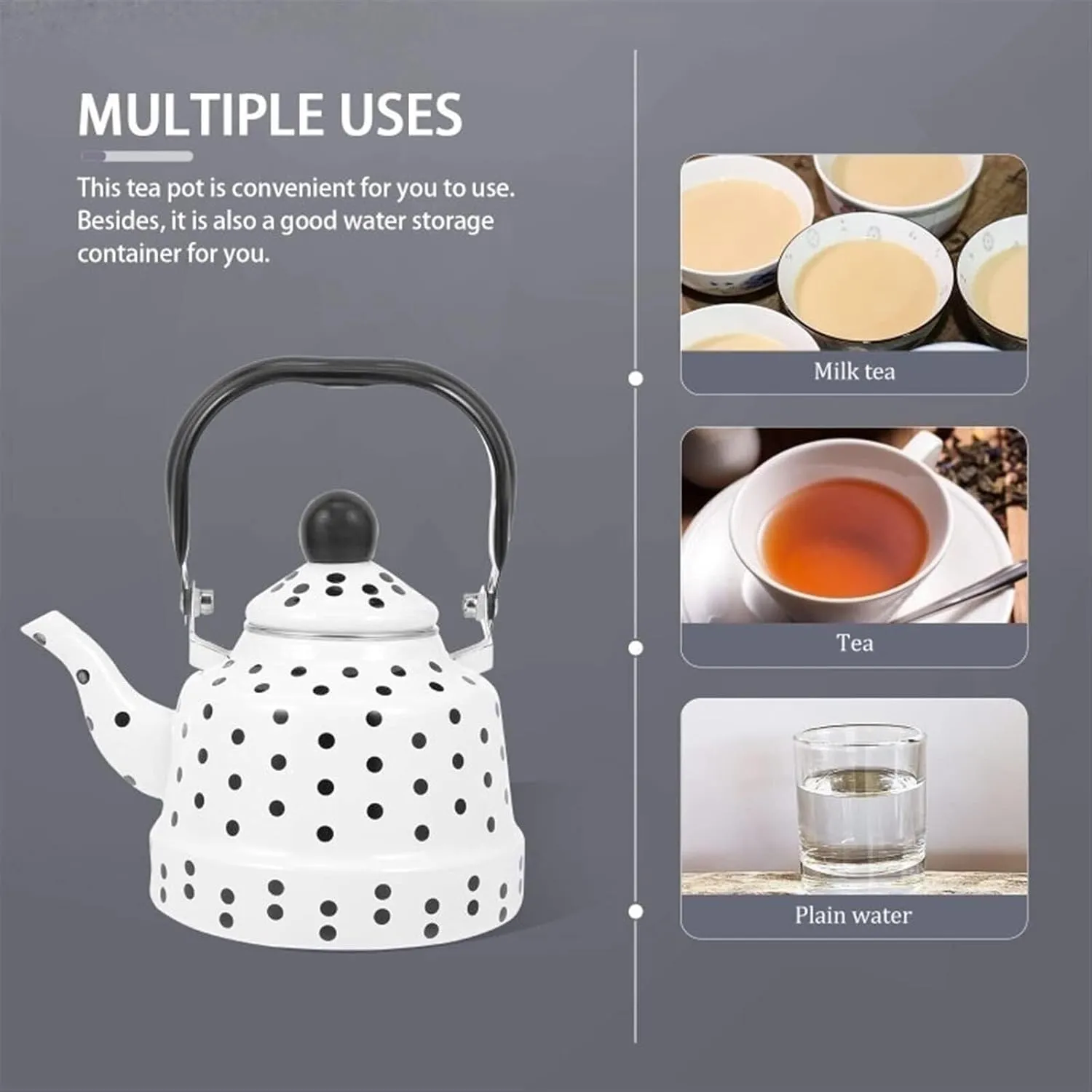 Polka Dot Enamel Camping Kettle, Portable Outdoor Pot for Boiling Water & Cooking(1.1L)