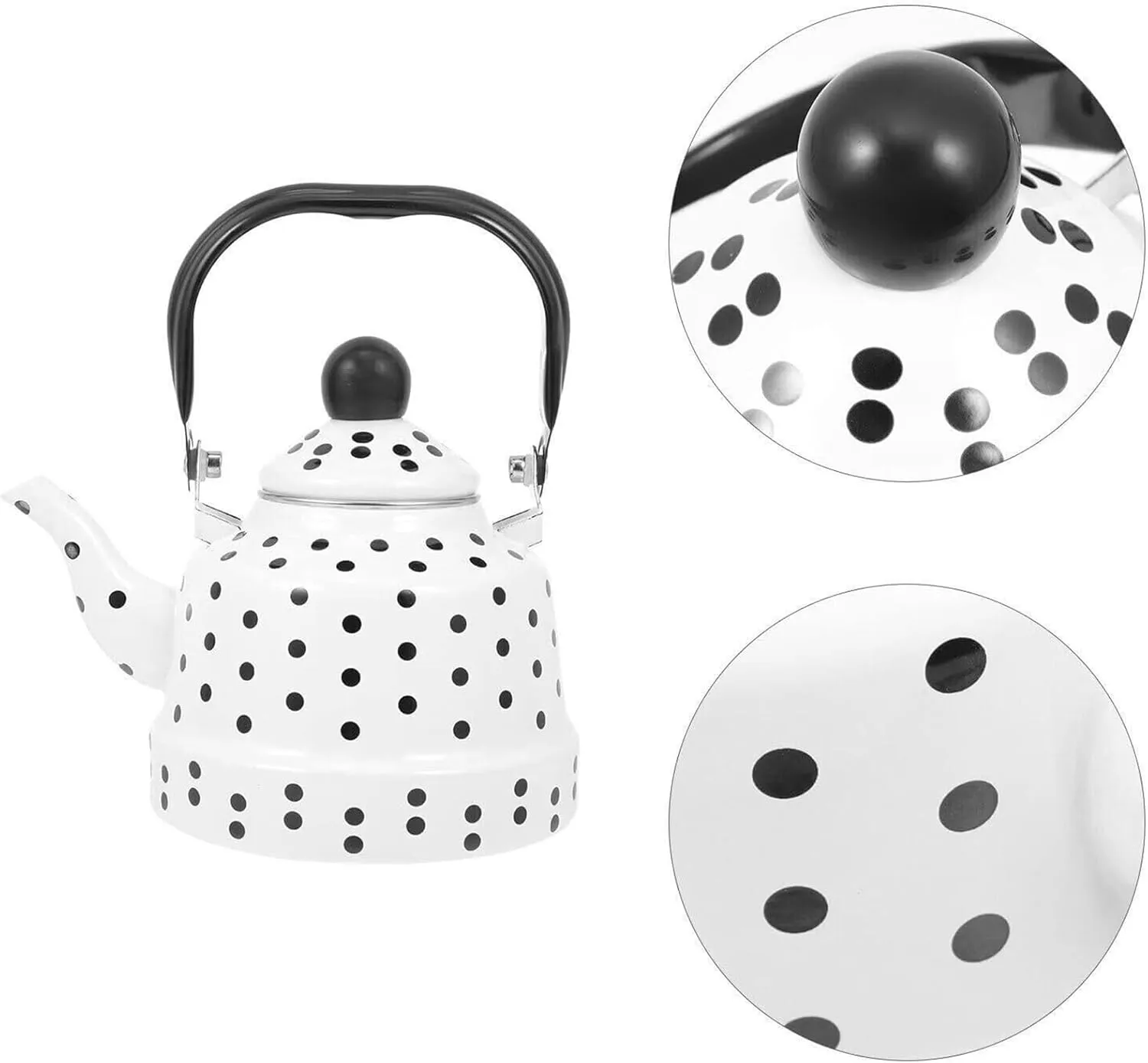 Polka Dot Enamel Camping Kettle, Portable Outdoor Pot for Boiling Water & Cooking(1.1L)