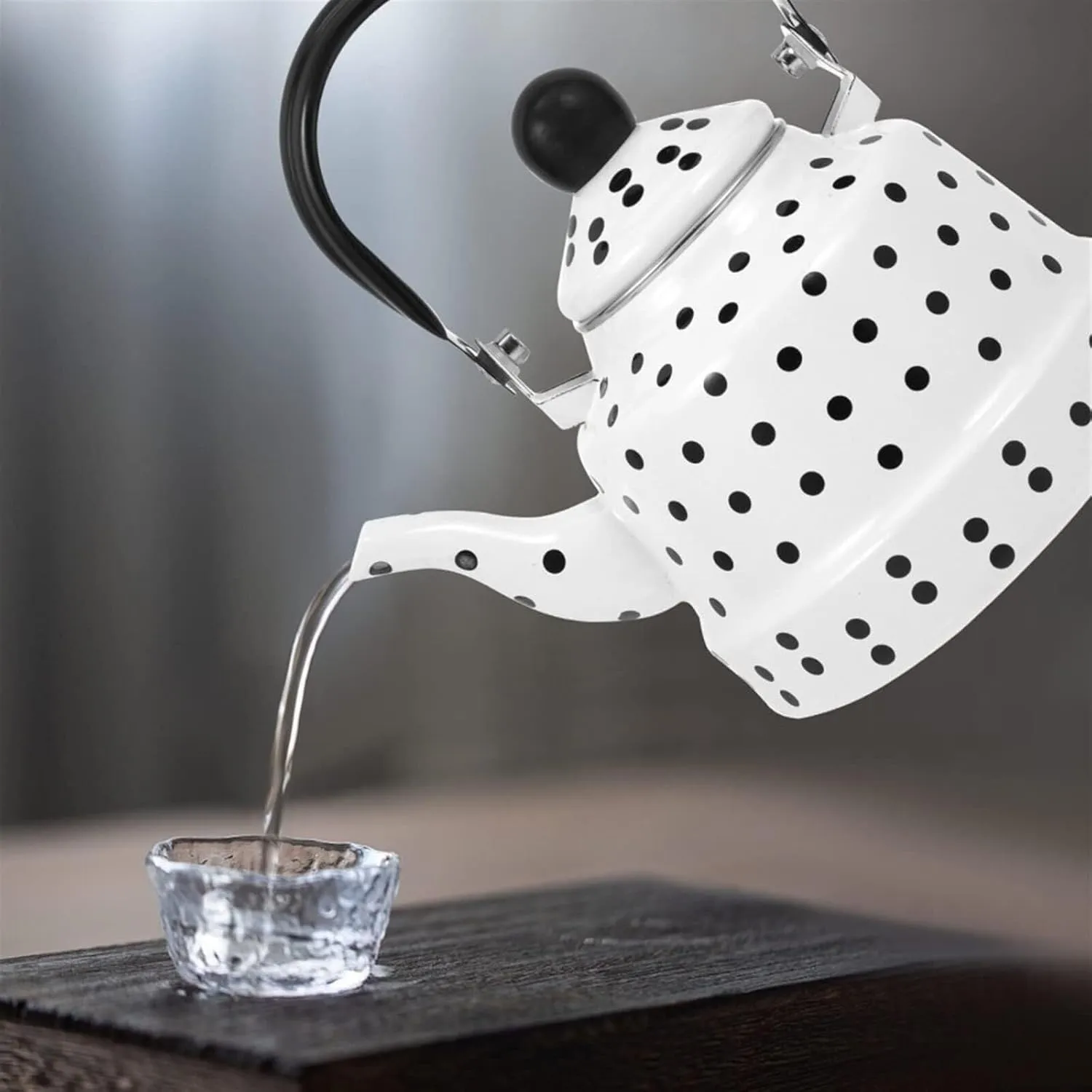 Polka Dot Enamel Camping Kettle, Portable Outdoor Pot for Boiling Water & Cooking(1.1L)