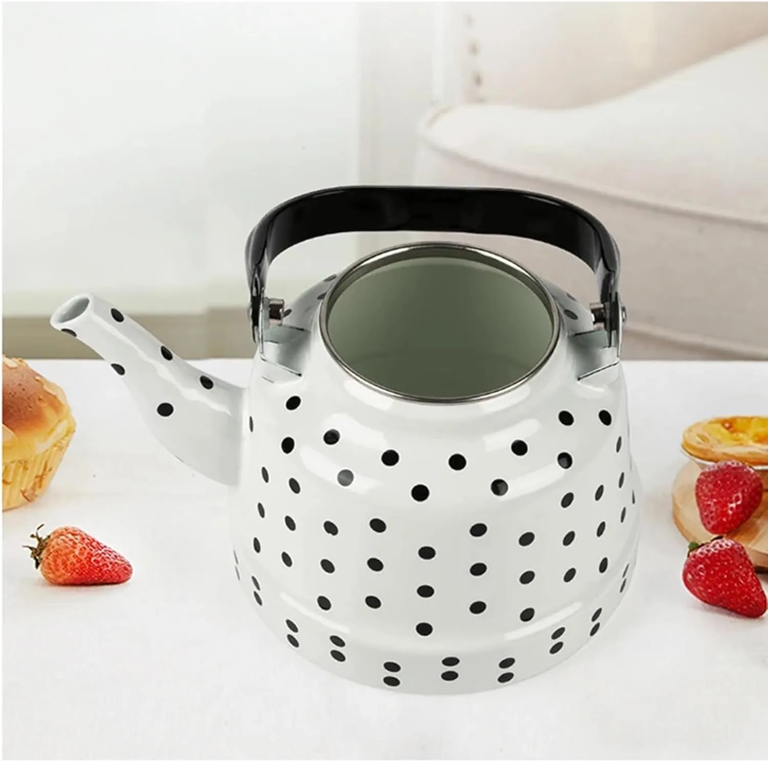 Polka Dot Enamel Camping Kettle, Portable Outdoor Pot for Boiling Water & Cooking(1.1L)