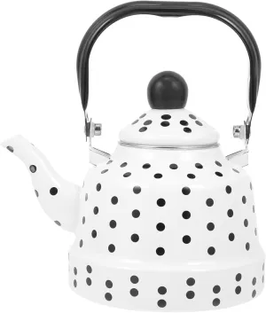 Polka Dot Enamel Camping Kettle, Portable Outdoor Pot for Boiling Water & Cooking(1.1L)