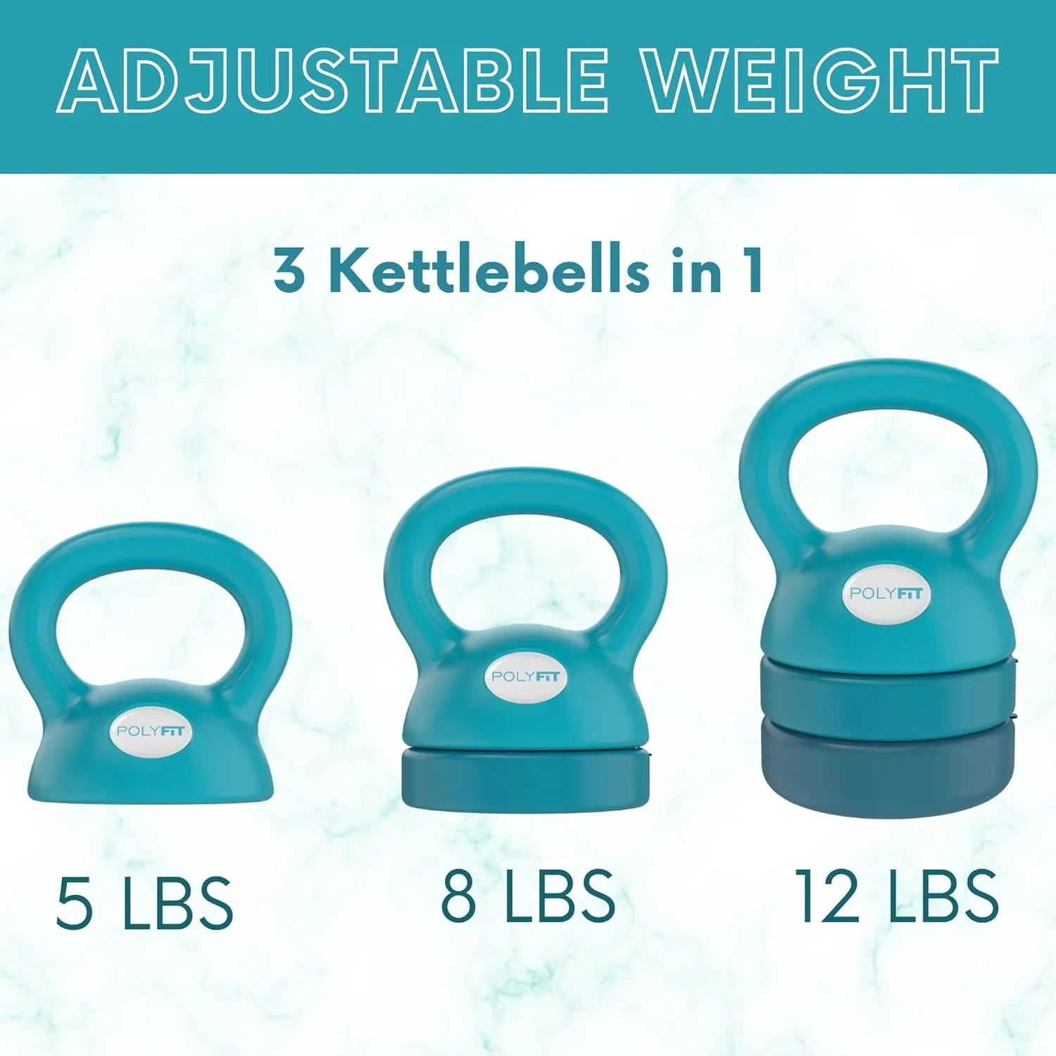 Polyfit Adjustable Kettlebell | 5 lb - 12 lb | Kettlebells Weights Set for Home Gym | Kettle Bell Sets for Women at Home