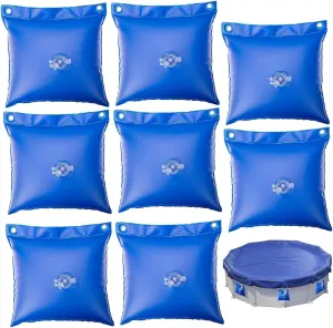 Pool Water Bags 8PCS 11x12in Heavy Duty Pool Cover Weights PVC Hanging Pool Tarp Weights Cold Resistant Leakproof Pool Pillows for Above Ground Pools for Winter