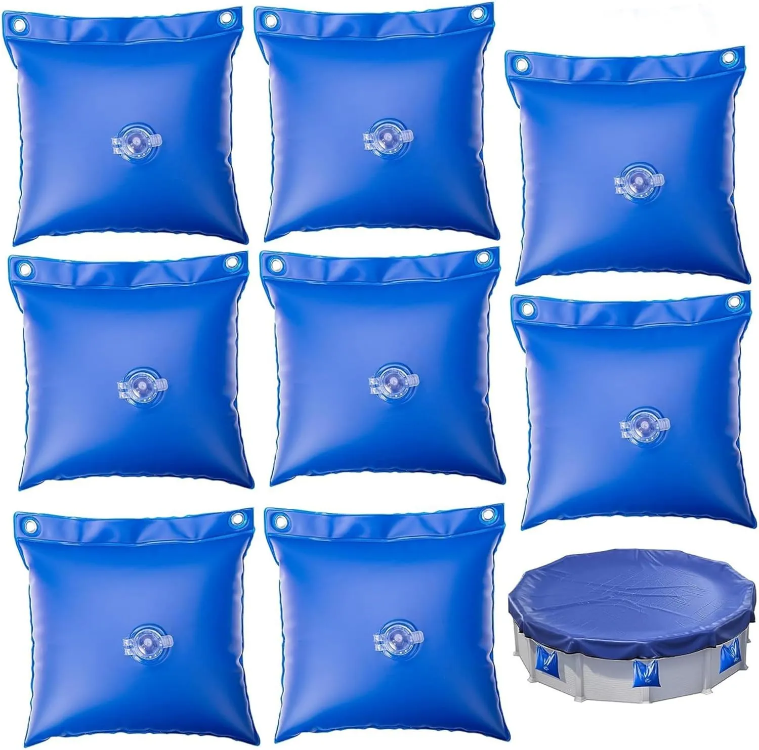 Pool Water Bags 8PCS 11x12in Heavy Duty Pool Cover Weights PVC Hanging Pool Tarp Weights Cold Resistant Leakproof Pool Pillows for Above Ground Pools for Winter